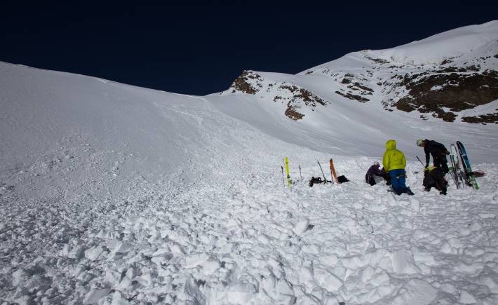 Aftermath of a size 2 avalanche. Two people were caught, one partial and one full burial