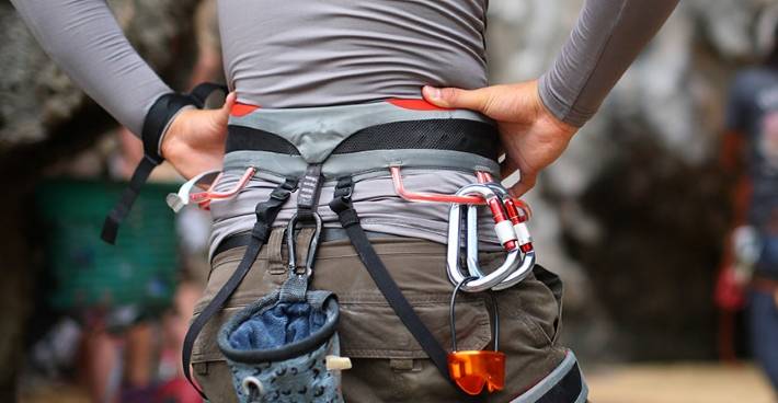 Climbing Harness with Carabiners Connected