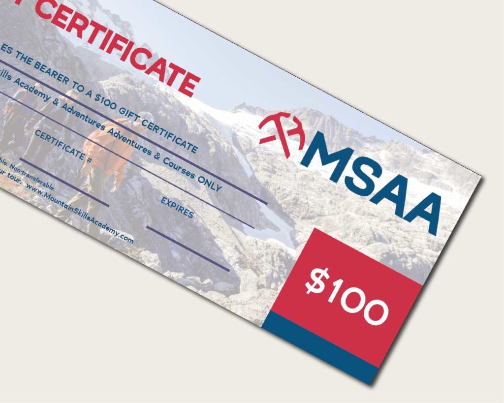 Mountain Skills Academy & Adventures $100 Gift Certificate