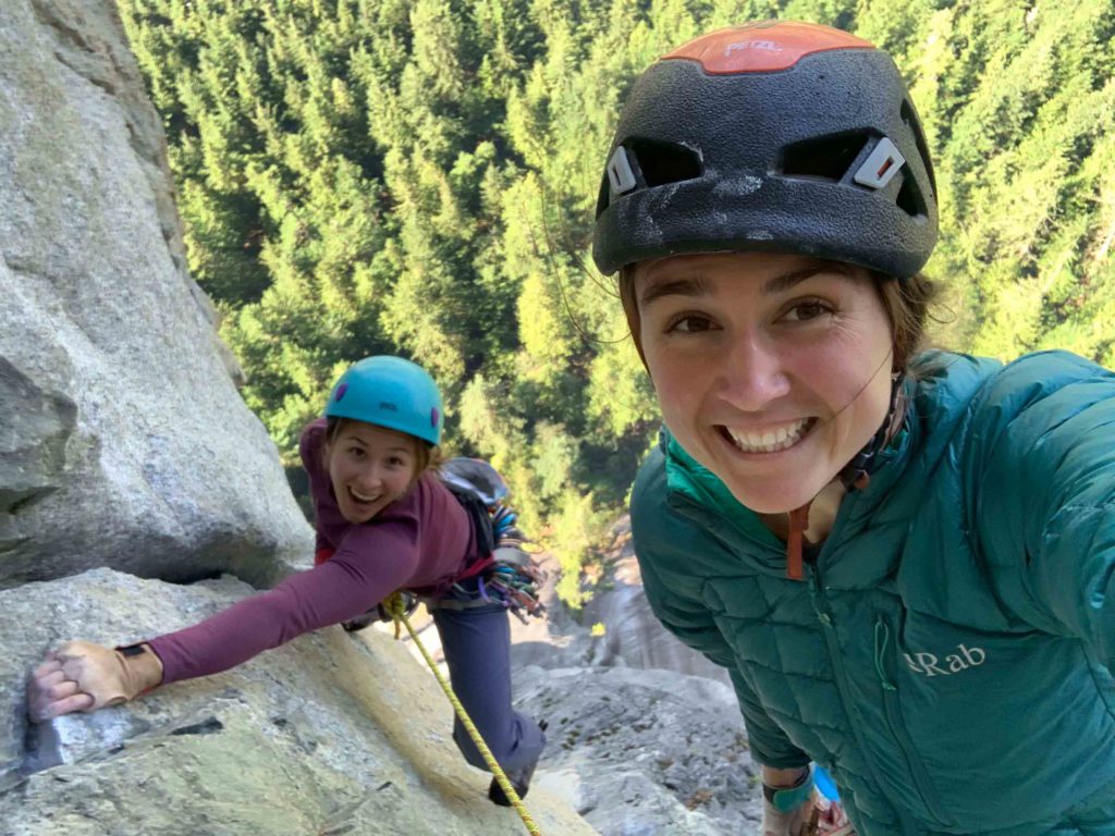 Bronwyn Hodgins smiling with female climbing partner